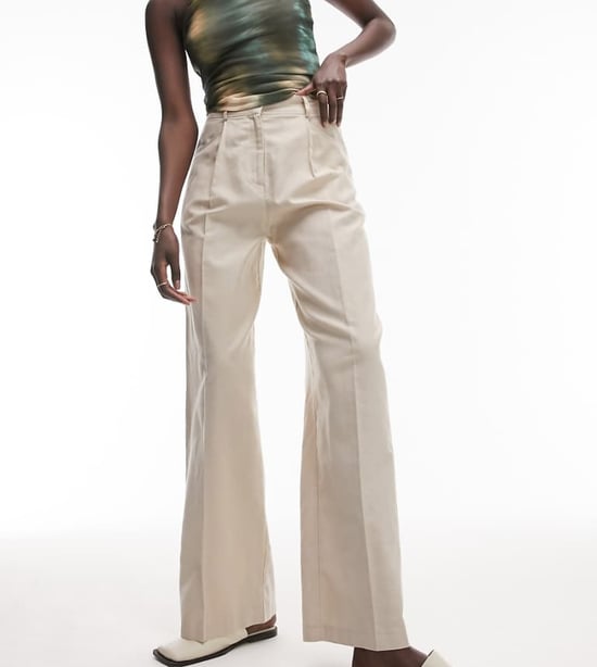Topshop Tall – Naturfärgade, vida byxor i linneblandning, del av set - Image 1