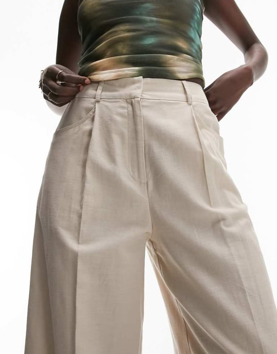 Topshop Tall – Naturfärgade, vida byxor i linneblandning, del av set - Image 3