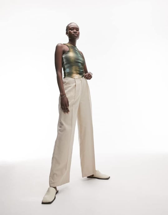 Topshop Tall – Naturfärgade, vida byxor i linneblandning, del av set - Image 4