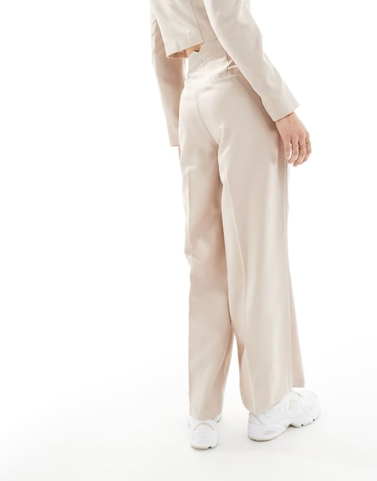 Miss Selfridge high waisted wide leg trouser co ord in taupe fleck - Image 2