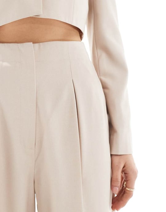 Miss Selfridge high waisted wide leg trouser co ord in taupe fleck - Image 3