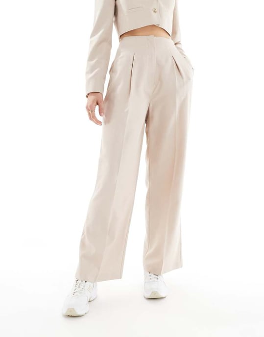 Miss Selfridge high waisted wide leg trouser co ord in taupe fleck - Image 4