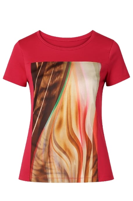 Red Abstract Print Jersey Top in Viscose-Elastane - Image 1
