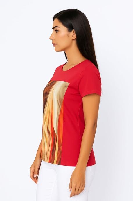 Red Abstract Print Jersey Top in Viscose-Elastane - Image 3