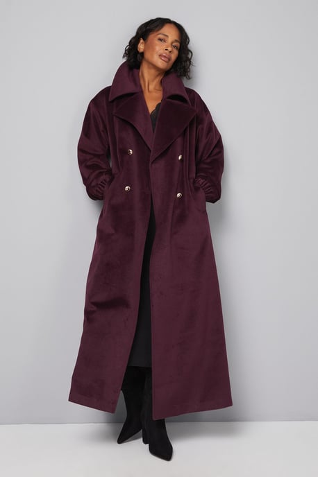 Elastic Cuff Collar Detail Maxi Coat - Image 1