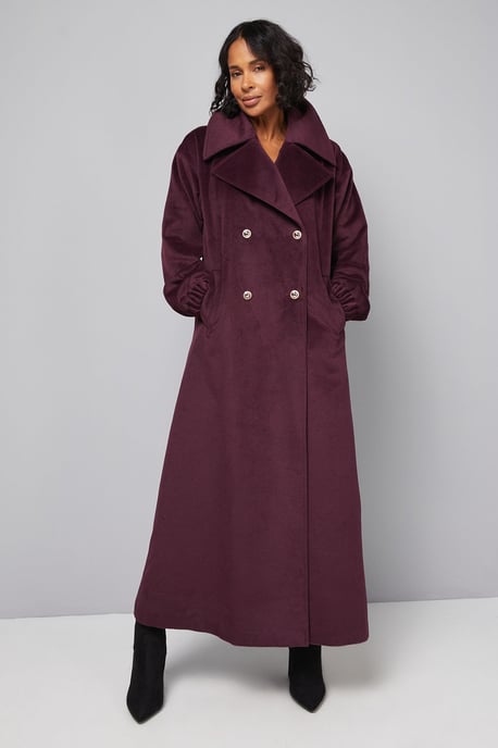 Elastic Cuff Collar Detail Maxi Coat - Image 4