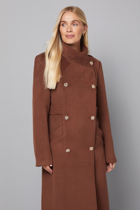 Petite Double Breasted Tab Detail Funnel Coat - Image 2