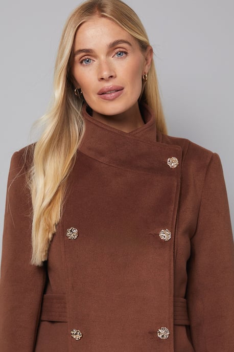 Petite Double Breasted Tab Detail Funnel Coat - Image 3