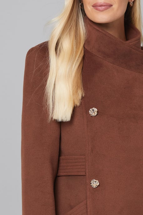 Petite Double Breasted Tab Detail Funnel Coat - Image 5