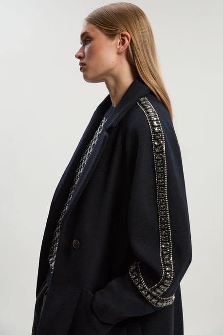 Wool Embellished Oversize Tailored Coat - Image 2