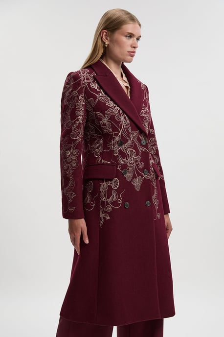 Wool Floral Embroidered Double Breasted Coat - Image 2