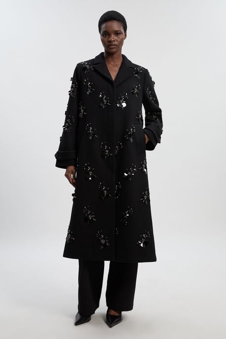Wool Embellished Single Breasted Tailored Coat - Image 3