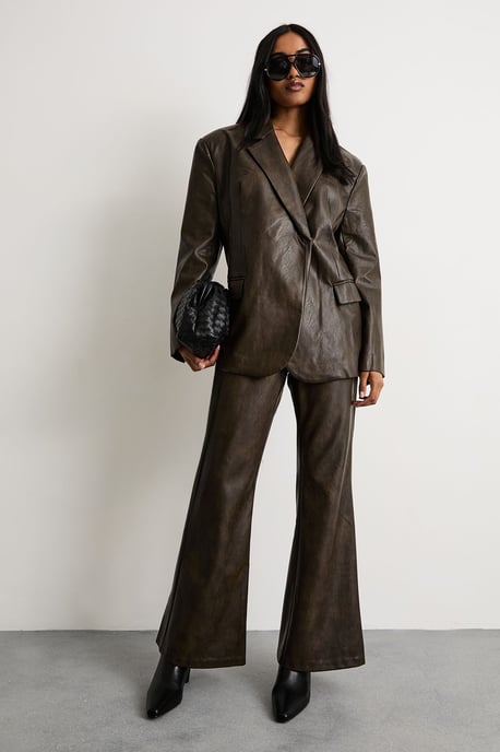 Pu Clean Waistband Flare Trousers Co-ord - Image 2