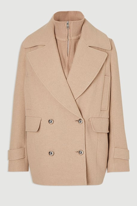 Wool Detachable Knitted Neck Tailored Double Breasted Pea Coat - Image 4