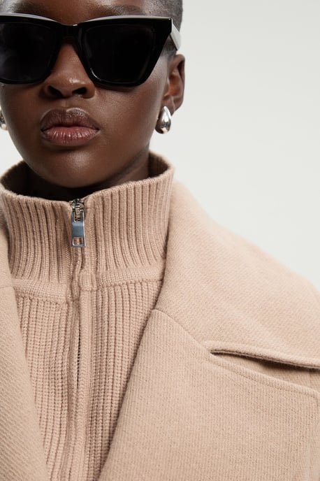 Wool Detachable Knitted Neck Tailored Double Breasted Pea Coat - Image 5