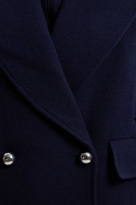 Wool Detachable Knitted Neck Tailored Double Breasted Pea Coat - Image 3