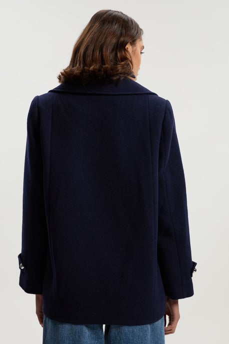 Wool Detachable Knitted Neck Tailored Double Breasted Pea Coat - Image 5