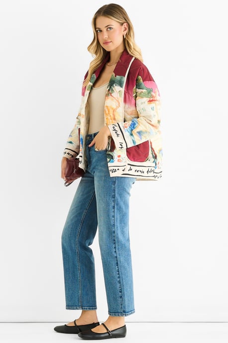 Burgundy Water Print Lightweight Quilted Jacket - Image 3