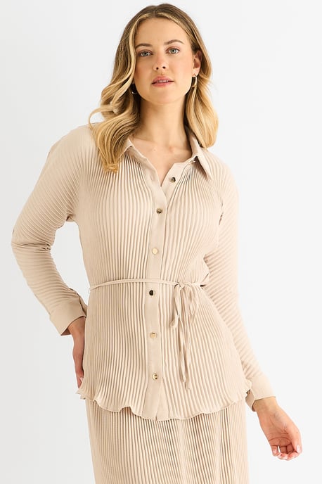 Beige plisserad skjorta med knappar - Image 1