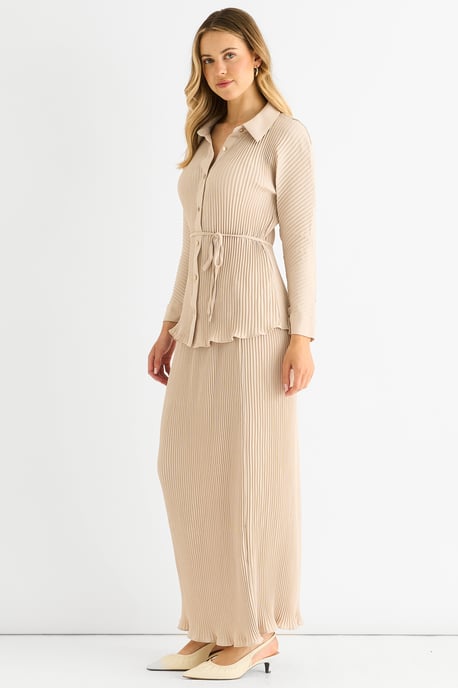 Beige plisserad skjorta med knappar - Image 3