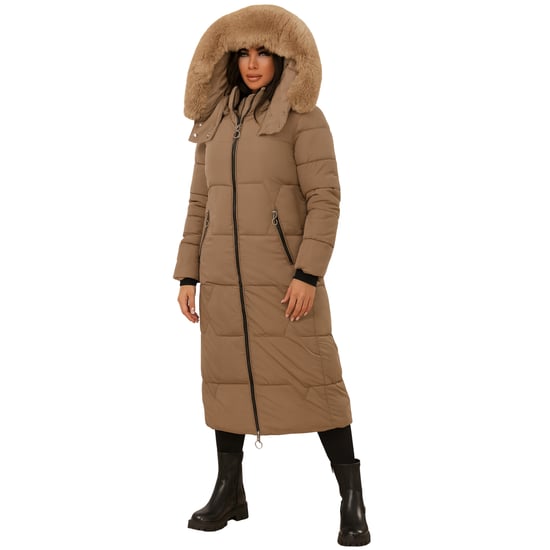 Jess Women’s Long Puffer Coat with Faux Fur Hood & Zip Pockets - Image 1