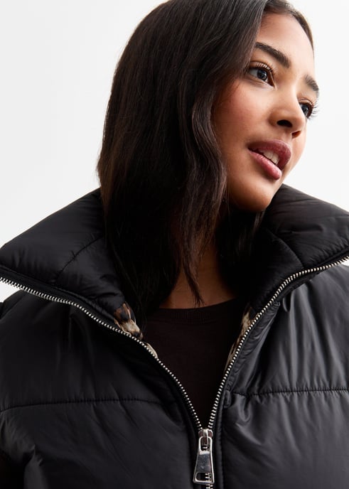 Black Contrast Animal Padded Crop Gilet - Image 2