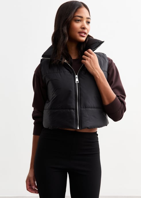 Black Contrast Animal Padded Crop Gilet - Image 3