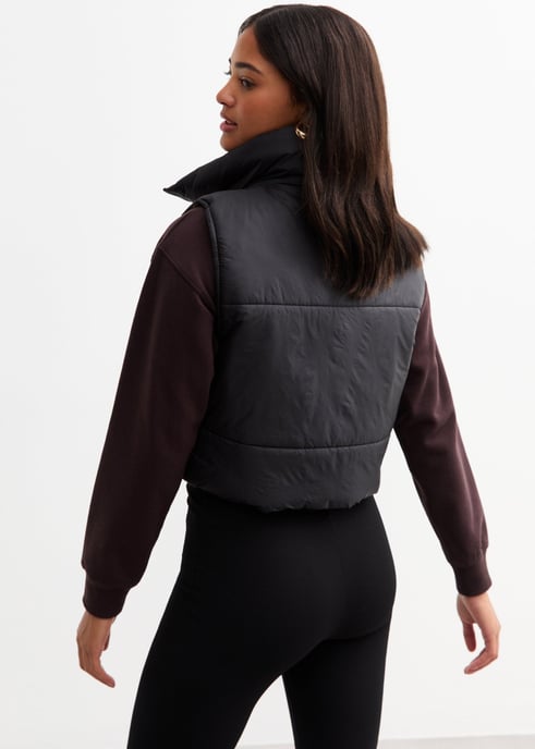 Black Contrast Animal Padded Crop Gilet - Image 4