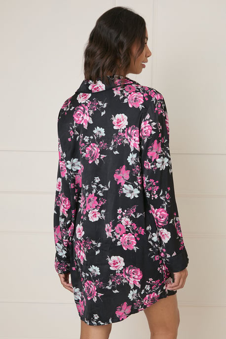 Long Sleeve Printed Satin Nightie - Image 4