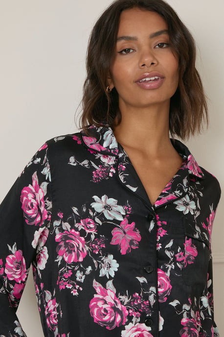 Long Sleeve Printed Satin Nightie - Image 5