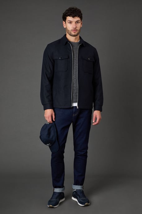 Navy Wool Look Harrington Jacket - Image 2
