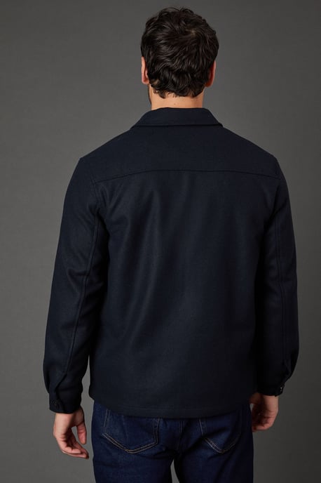 Navy Wool Look Harrington Jacket - Image 4