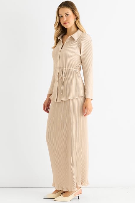 Beige plisserad maxikjol med elastisk midja - Image 3
