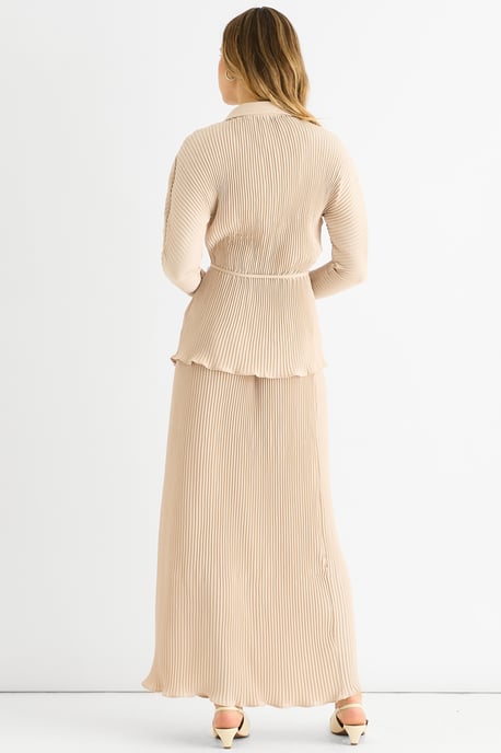 Beige plisserad maxikjol med elastisk midja - Image 4