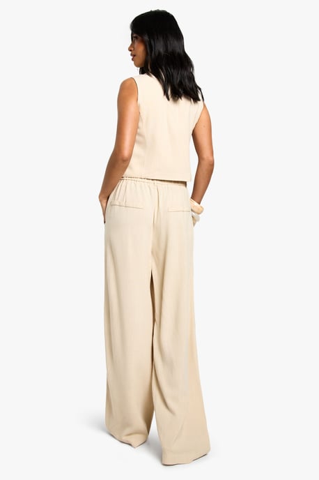 Petite Linen Look Essential Wide Leg Trouser - Image 2