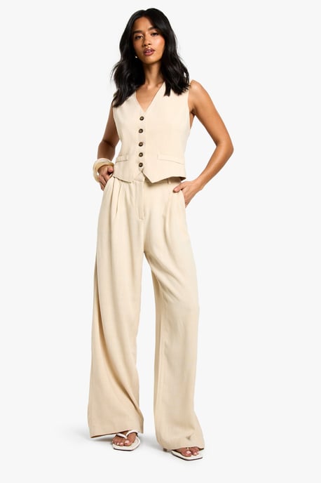 Petite Linen Look Essential Wide Leg Trouser - Image 3