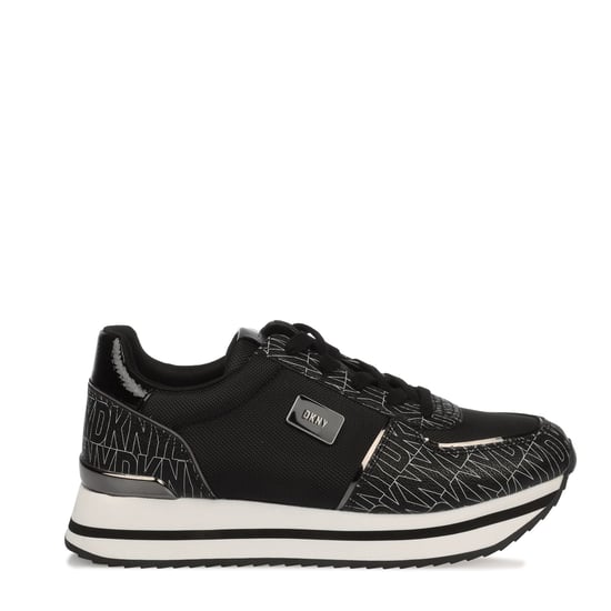 Women's DKNY Davie Lace Up Wedge Trainers in Black Grey - Image 1