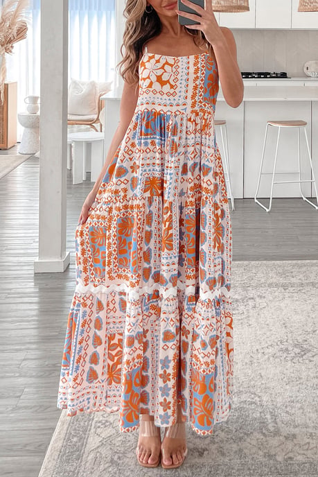 Tiered Maxi Dress Patchwork Print - Image 1