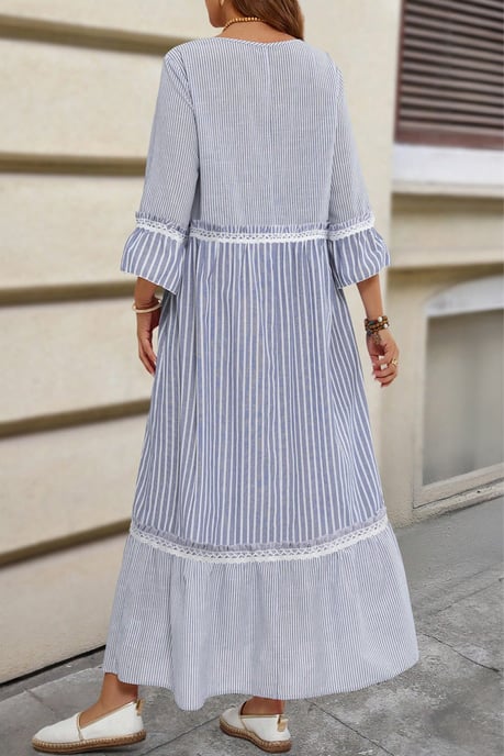 Striped Midi Dress Lace Trim - Image 2