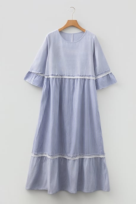 Striped Midi Dress Lace Trim - Image 3
