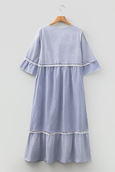 Striped Midi Dress Lace Trim - Image 4