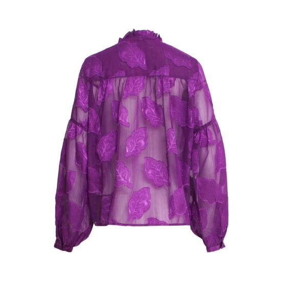 Smashed Lemon 24698 paarse chiffon jacquard v-hals top met bladmotief - Image 3