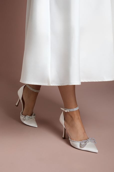 Bridal Krissy Satin Diamante Bow High Stiletto Heel Court Shoes - Image 3