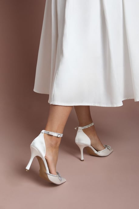 Bridal Krissy Satin Diamante Bow High Stiletto Heel Court Shoes - Image 4