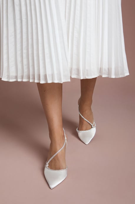 Bridal Kimmie Satin Diamante Asymmetric Strap Pointed High Stiletto Heel Court Shoes - Image 2