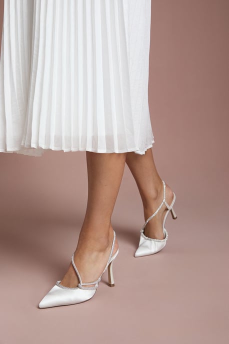 Bridal Kimmie Satin Diamante Asymmetric Strap Pointed High Stiletto Heel Court Shoes - Image 3