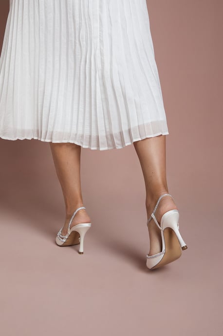 Bridal Kimmie Satin Diamante Asymmetric Strap Pointed High Stiletto Heel Court Shoes - Image 4