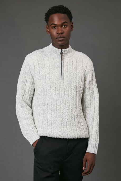 Chunky Cable Half Zip Knitted Jumper - Image 1