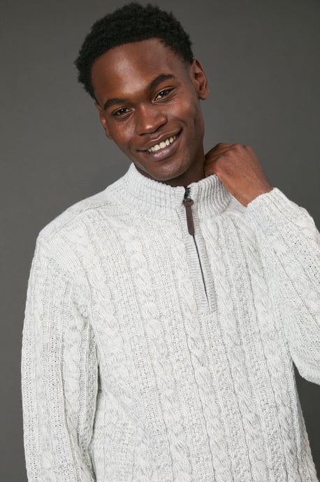 Chunky Cable Half Zip Knitted Jumper - Image 4