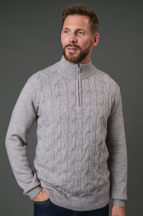 Light Grey Cable Half Zip Jumper - Image 1